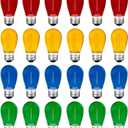Meconard 24Pack S14 Colored LED String Light Bulbs,1Watt Plastic Shatterproof Waterproof Outdoor Indoor Replacement Bulbs for Home Decor, E26 Medium Base, Multi-Color: Red/Green/Blue/Orange