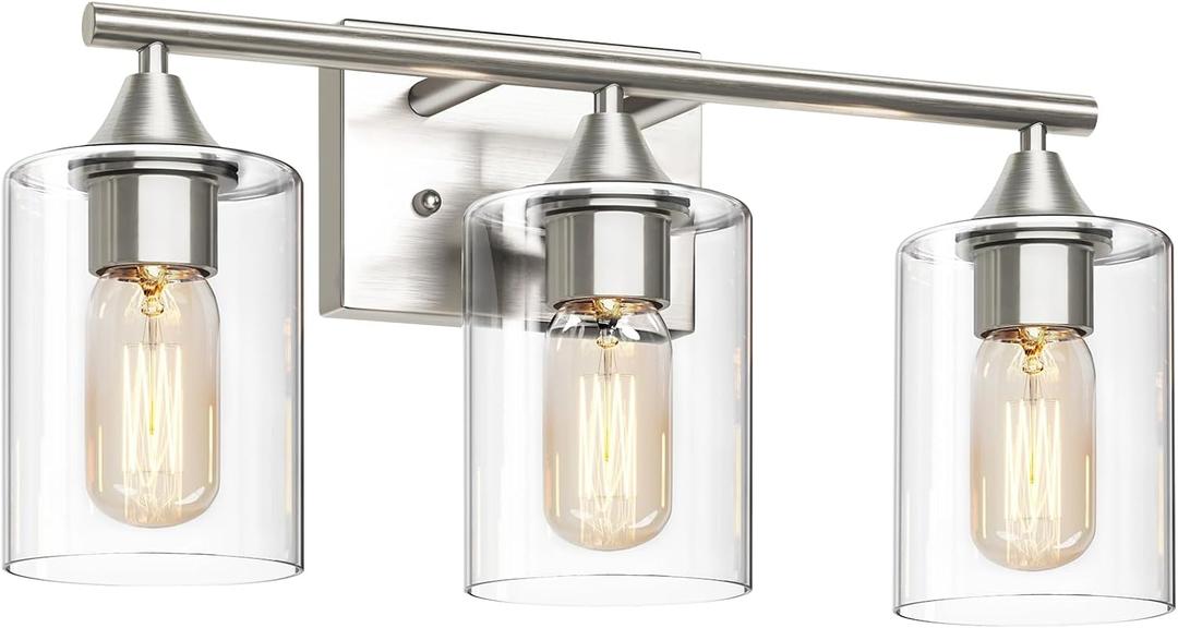 3-Light Bathroom Light Fixtures,Brushed Nickel Vanity Light,Modern Bathroom Lighting Fixtures Over Mirror,Wall Lighting Sconces for Mirror Bedroom Living Room Vanity Table Hallway
