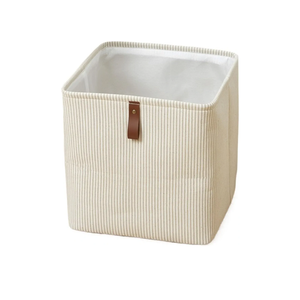 Cube Folding Storage Box With Handle Fabric Storage For Toys Clothes Storage Bins Home Closet Office Nursery Organizer(1pc Beige stripe)