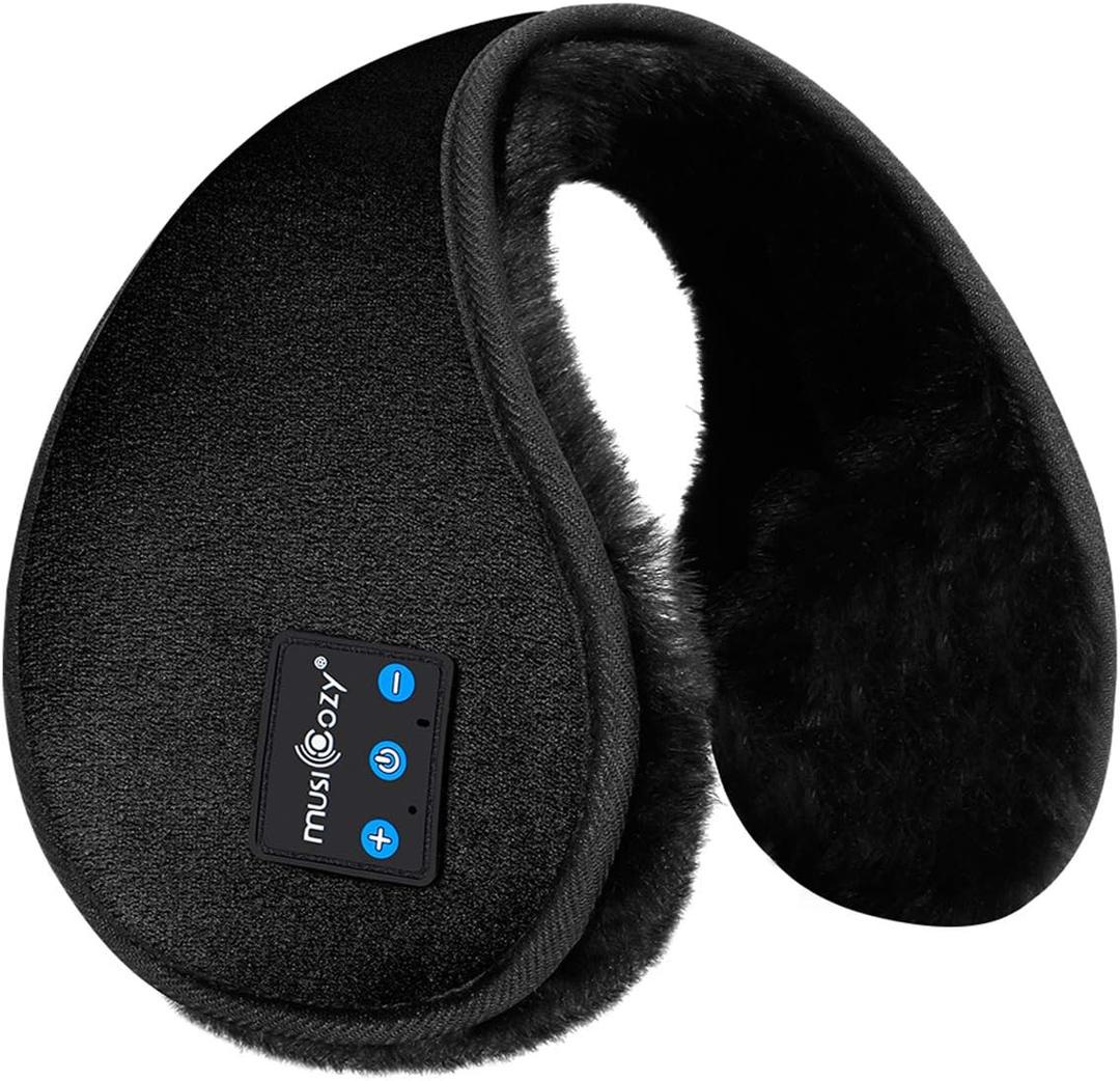 MUSICOZY Bluetooth Headphones Earmuffs Ear Warmers Wireless Headphones Earmuffs, Built-in HD Speakers and Microphone with Carry Bag for Biking Running Cool Tech Gadgets Gifts for Winter (Black)