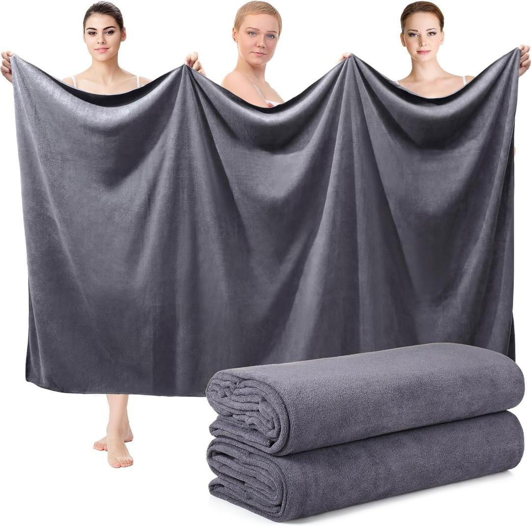 Mixweer 2 Pcs Oversized Bath Towels, 40 x 80 Inch Giant Microfiber Jumbo Bath Sheets Ultra Soft Bathroom Microfiber Quick Dry Absorbent Shower Towels for Spa Camping Beach (Dark Grey)