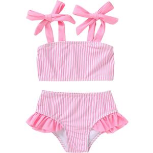 YOUNGER TREE Toddler Girls Two Pieces Swimsuit Color Block Stripe Swimwear Summer Beach Bathing Suit 18M-5T (12-18 Months, Pink#3)