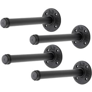 Home Expert 8 Inch Black Industrial Pipe Floating Clothing Rack Wall Mounted, Heavy Duty Garment Rack for Hanging Clothes, Multi-purpose Hanging Rod for Closet Storage, 4 Pack