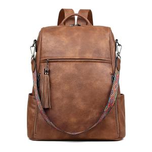 FADEON Leather Laptop Backpack for Women Designer 15.6 inch PU Laptop Bag, Ladies Travel Computer Work Backpack Brown