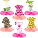 2 x Hawaiian Tropical Cocktail & Floral Dress Honeycomb Table Centerpieces 9pcs Double-Sided Decorations for Bachelorette Bridal Shower Luau Summer Beach Party