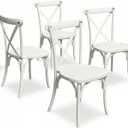 BTEXPERT Resin Indoor Outdoor Dining Chairs Set of 4 Stackable Patio Farmhouse Chairs with X-Back, Heavy-Duty Waterproof Distressed Kitchen Dining Chairs, 400 lb Capacity, Weathered Whitewashed