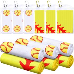 Mindsoft 6 Set Softball Cooling Towels for Sports Team Gifts with Carrying Pouch 40 x 12 Inch Softball Towels Bulk Microfiber Ice Cooling Rags for Birthday Party Favors Swag Bag Stuffers