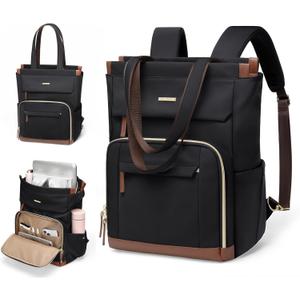 Convertible Daypack Laptop Backpack for Women Men Carry on Tote Backpack Bookbag for College Work Nurse Travel,16Inch,Black