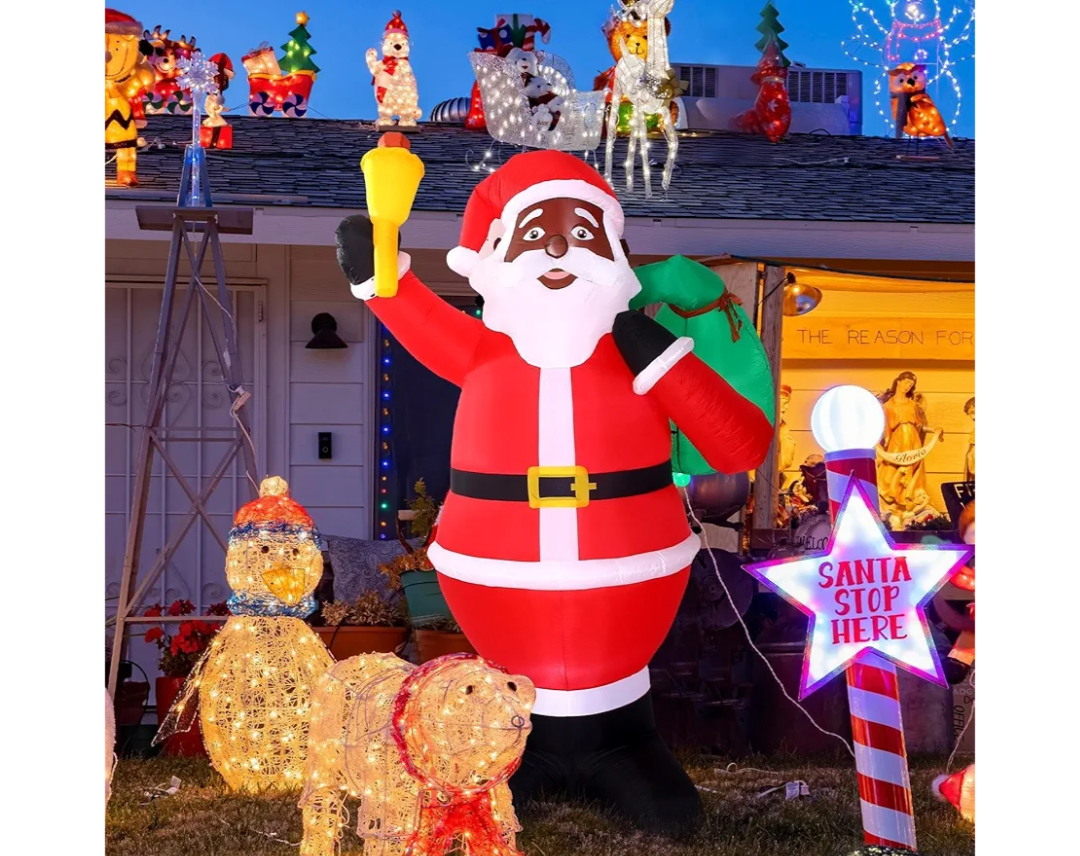 Jenaai 8 ft Christmas Inflatable Santa Outdoor Decoration Giant Black Santa Claus Gift Bags with Build in LED Light Blow up Christmas Yard Decor for Xmas Party Outside Garden Holiday Decoration