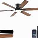 KNUN 56 inch Ceiling Fans with Lights,Brown Flush Mount Ceiling fan with Light and Remote/APP Control, 3CCT, Dimmable, Noiseless, Low Profile Ceiling Fan for Bedroom, Patio, Indoor/Outdoor Use