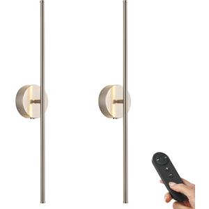KARTOOSH Battery Operated Wall Sconces with Remote Control, Dimmable Wall Sconces Set of Two, 350Rotate, 3000K LED Nickel Wireless Wall Light for Living Room, Bedroom, Hallway, 24.4 Inch (2 Pack)