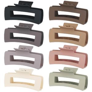 CHANDAT 4.1 Inch Large Hair Clips 8 Pcs Square Claw Clips for Thick Hair Big Hair Claw Clips Acrylic Banana Jaw Clips Hair Accessories for Women and Girls -Regular