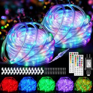 Omika 100FT Connectable Rope Lights for Outside, 300LED Color Changing Outdoor String Light with Remote, 24 Colors Waterproof Twinkle Tube Light for Indoor Bedroom Patio Garden Holiday Halloween Decor