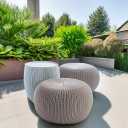 Keter Urban Knit Pouf Ottoman Set of 2 with Storage Table for Patio and Room Dcor - Perfect for Balcony, Deck, and Outdoor Seating, Misty Blue & Taupe, Medium
