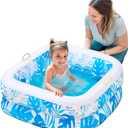 SLOOSH Inflatable Kiddie Pool for Kids, 32"x32"x8.5" Swimming Pool with Soft Pad for Kid & Toddler, Square Blow Up Baby Ball Play Pit Pools for Swim Party, Portable Indoor & Outdoor Water Toys (Blue)