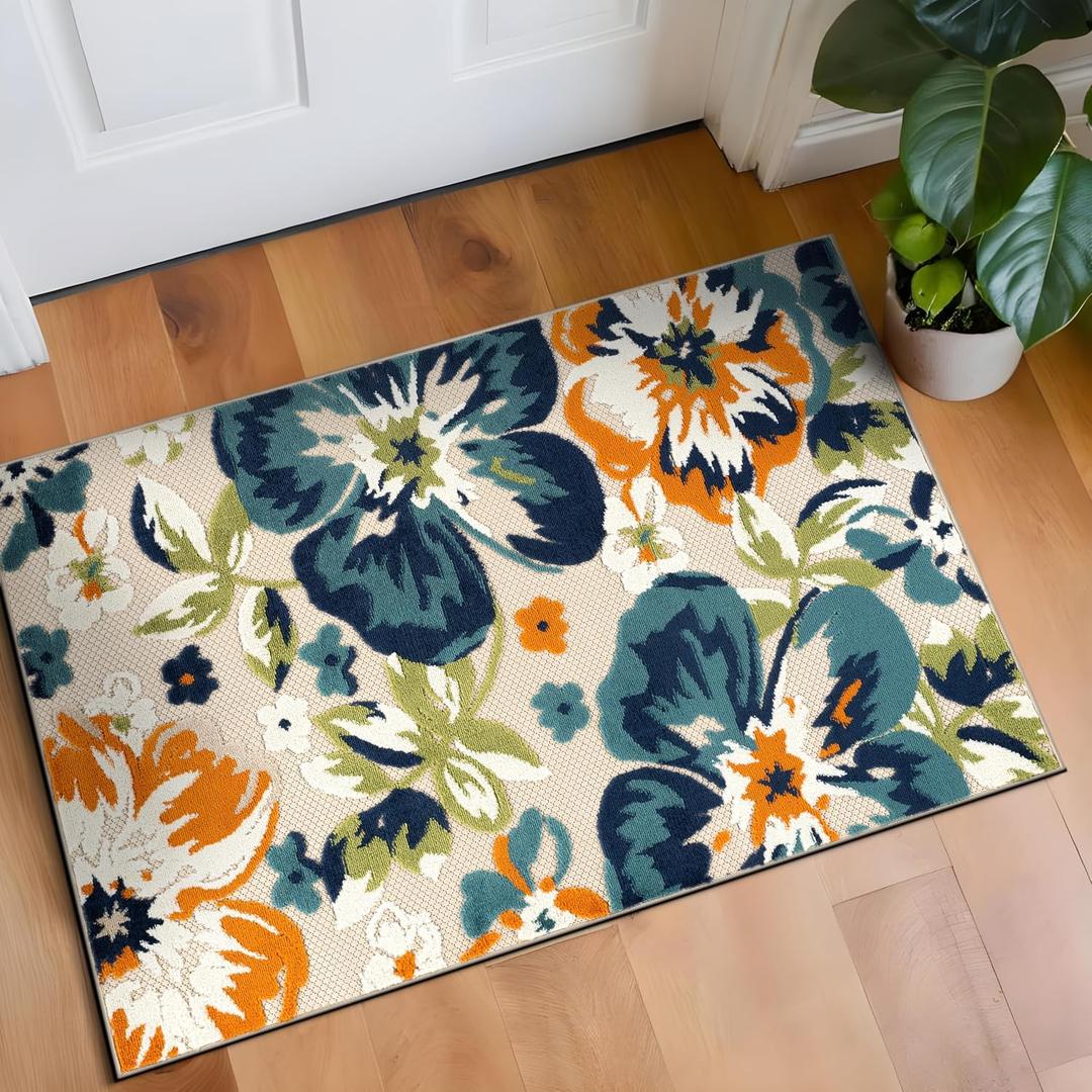 Rugshop Multi Bergamo Floral Indoor/Outdoor Accent Rug Machine Washable for Entryway, Kitchen and Mudroom, 2' x 3'