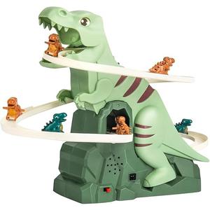 Dinosaur Chasing Race Track, Dinosaur Climbing Slide Stair Toy, Electric Dino Roller Coaster with Light and Music Electric Race Track Game Set Fun Track Slide