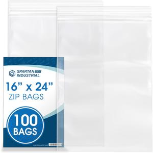 Spartan Industrial - 16 X 24 (100 Count) 2 Mil Clear Reclosable Zip Plastic Poly Bags with Resealable Lock Seal Zipper