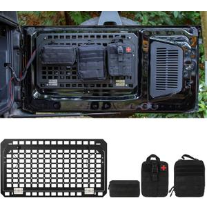 Bronco Tailgate Table Foldable Rear Cargo Shelf with 3 Pouch,Bronco Tailgate Tactical Molle Panel Compatible with Ford Bronco 2021-2023(Aluminium Alloy, Black)