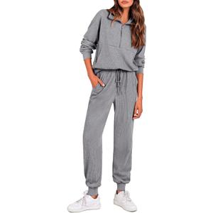 PRETTYGARDEN Women's Fall 2 Piece Lounge Sets Zip Up Sweatshirt Jogger Pants Sweat Track Suits Travel Outfit Winter Clothing (X-Large, Grey)
