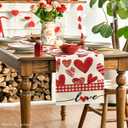 Artoid Mode Red Buffalo Plaid Love Heart Table Runner, Anniversary Kitchen Dining Table Decoration for Home Party Decor 13x120 Inch