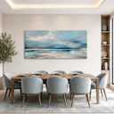 OKEXCKK Abstract Beach Canvas Wall Art Blue Minimalist Painting Decor Textured Modern Seascape Artwork Ocean Picture Print for Living Room Bedroom Office Decoration - 20"x40"