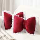 Yousoontic 2 Pcs Bow Pillows 15.7 * 12.6 in Coquette Throw Pillow Cute Bow Shaped Cushion Plush Lumbar Decorative for Girls Room Bed Sofa Couch Car(Velvet,Red)