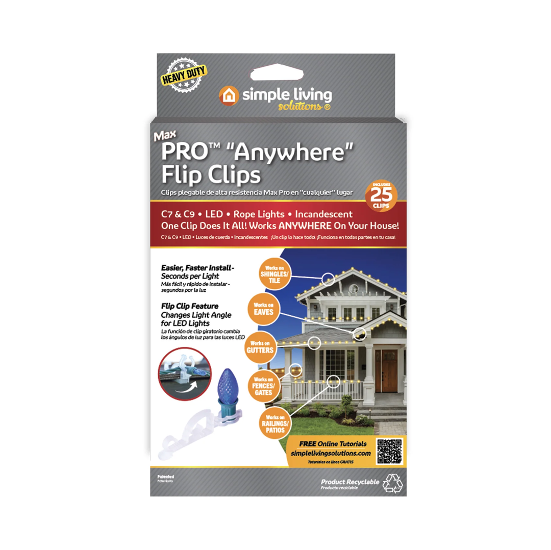 25 Heavy Duty Max Pro Anywhere Christmas Light Flip Clips Simple Living Solution 2 Pack
