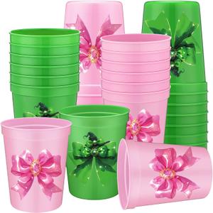 Yungyan 12 Pcs Witch Theme Party Decorations Reusable Plastic Cups 16oz Pink and Green Witch Cups for Pink and Green Birthday Party Baby Shower Wedding Summer Tropical Supplies Movie Fan Favors, 3.54 x 2.68 x 4.33 inches