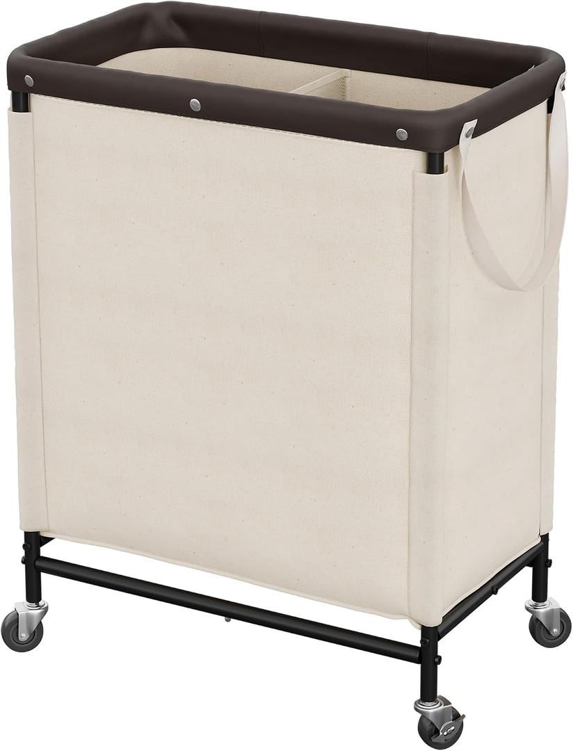StorageWorks 2 Section Laundry Hamper, Rolling Laundry Cart with Wheels and Handles, Laundry Room Double Sorter for Organizer and Storage, 26.4 Gal(100L), Beige