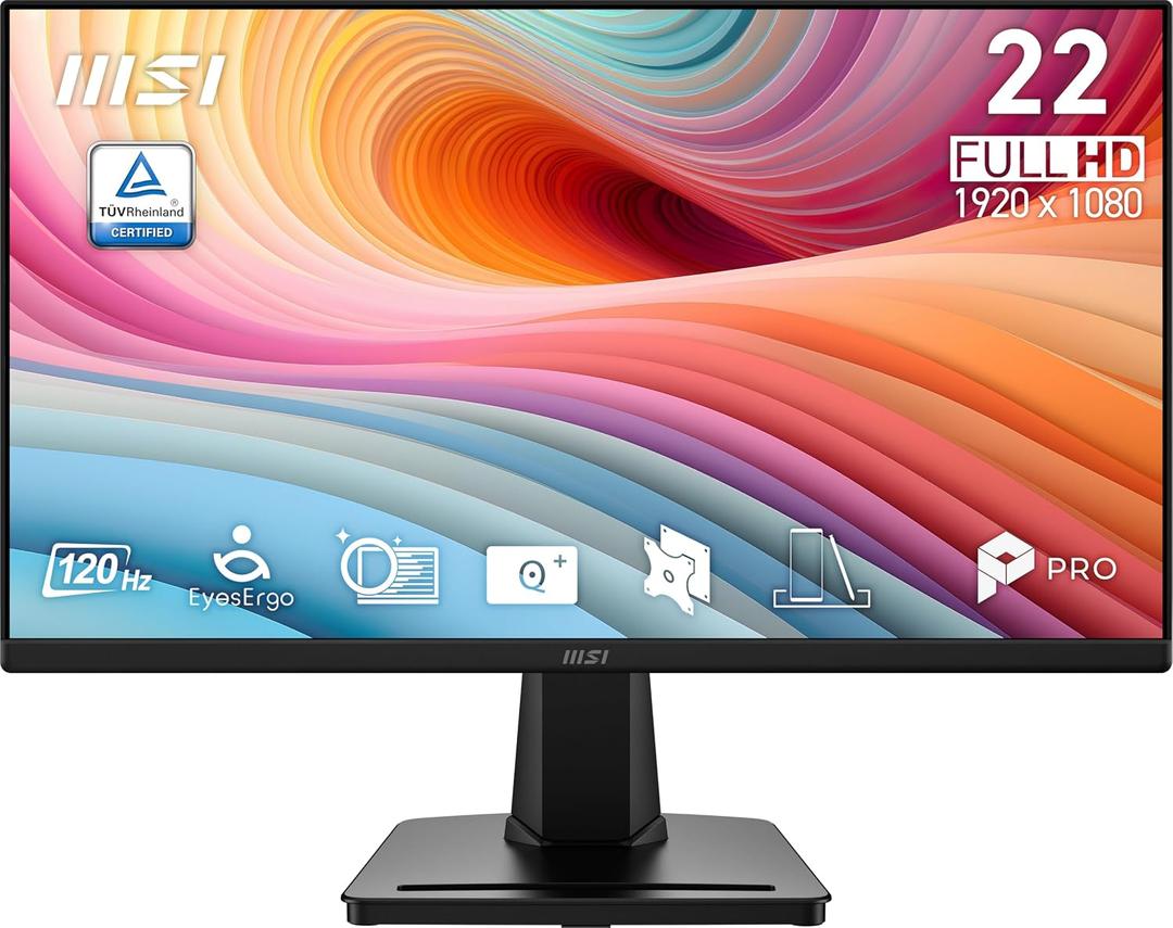 msi PRO MP225 E12VL, 22-inch IPS 1920 x 1080 (FHD) Computer Monitor, 120Hz, Adaptive-Sync, HDMI, Video Port, VESA Mountable, Tilt, 1ms, Black