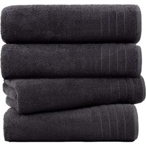 Grey Ultra Plush Bath Towels - 4-Pack | 30 x 60, 700 GSM Towels for Bathroom 100% Cotton Hotel Towels for Bathroom Luxury | 800g Towel for Spa, Bathrooms & Hotel-Grade Indulgence, Black