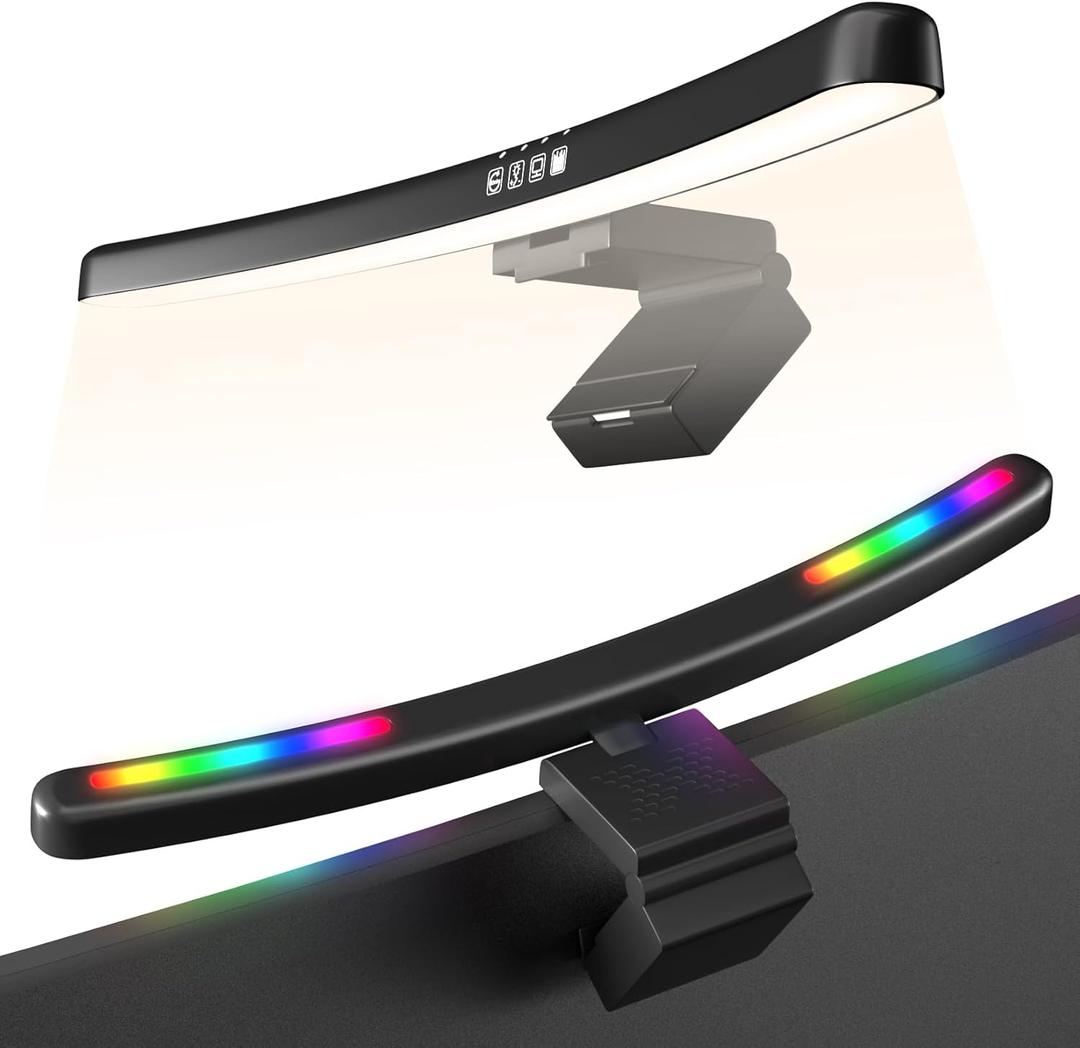 Curved Monitor Light Bar with RGB Backlight, Computer Screen Lamp for Eye Care, Dual Light Source with Touch Control Timed Gaming Accessory
