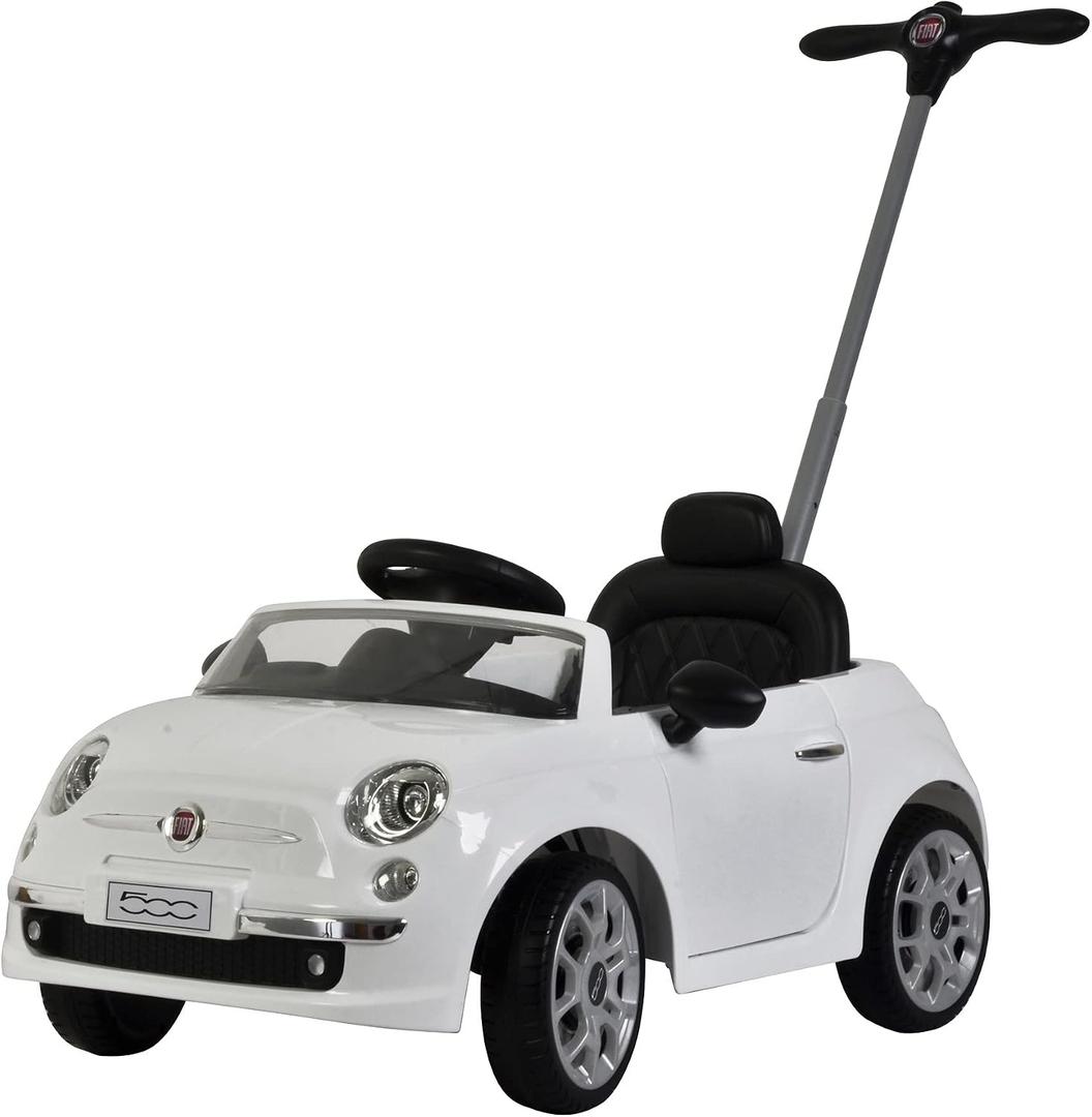 Best Ride On Cars Fiat 500 Push Car, with Stroller, Adjustable Footrest and Handle, Horn, Music, Stable Wheels, For Kids Aged 2-3 Years, 37 x 19 x 12 inches, Large, White