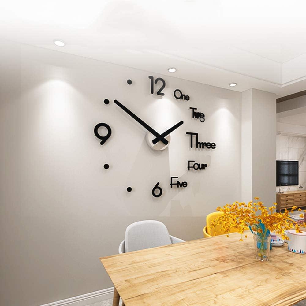 DIY Wall Clock Living Room Frameless Large Wall Clock 3D Stickers Removable Silent Sweep Modern Wall Decorative (Black,Gold) (110*100cm)