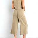 ANRABESS Women's Summer 2 Piece Outfits Sleeveless Crop Top Capri Wide Leg Pants Jumpsuit Linen Lounge Beach Travel Sets (Large, Apricot)