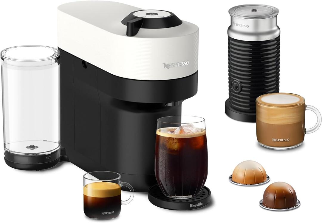 Nespresso Vertuo Pop+ Coffee and Espresso Maker by Breville with Milk Frother, Coconut White