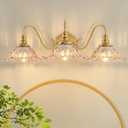 Vintage Bathroom Vanity Light Fixture, 3-Light Antique Matte Brass Finish with Amber Flower-Shaped Glass Shades, E26 Base, 25.2 Inch Over Mirror