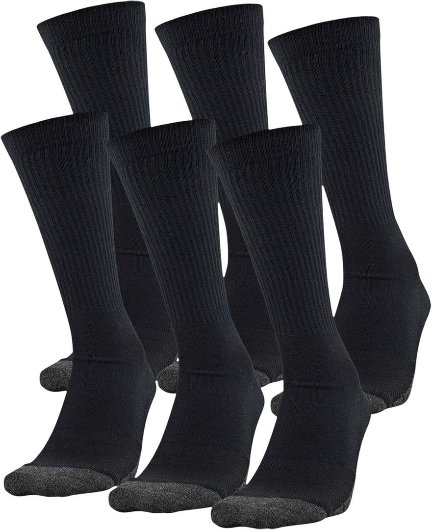 Under Armour Adult Performance Tech Crew Socks (3 and 6 Pack) (Large, Black (6-pairs))