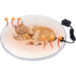 Cat Heating pad Indoor,Temperature Adjustable Kitten Heating pad Newborn with 12VDC Safe Voltage and Machine Washable.RDia 18IN