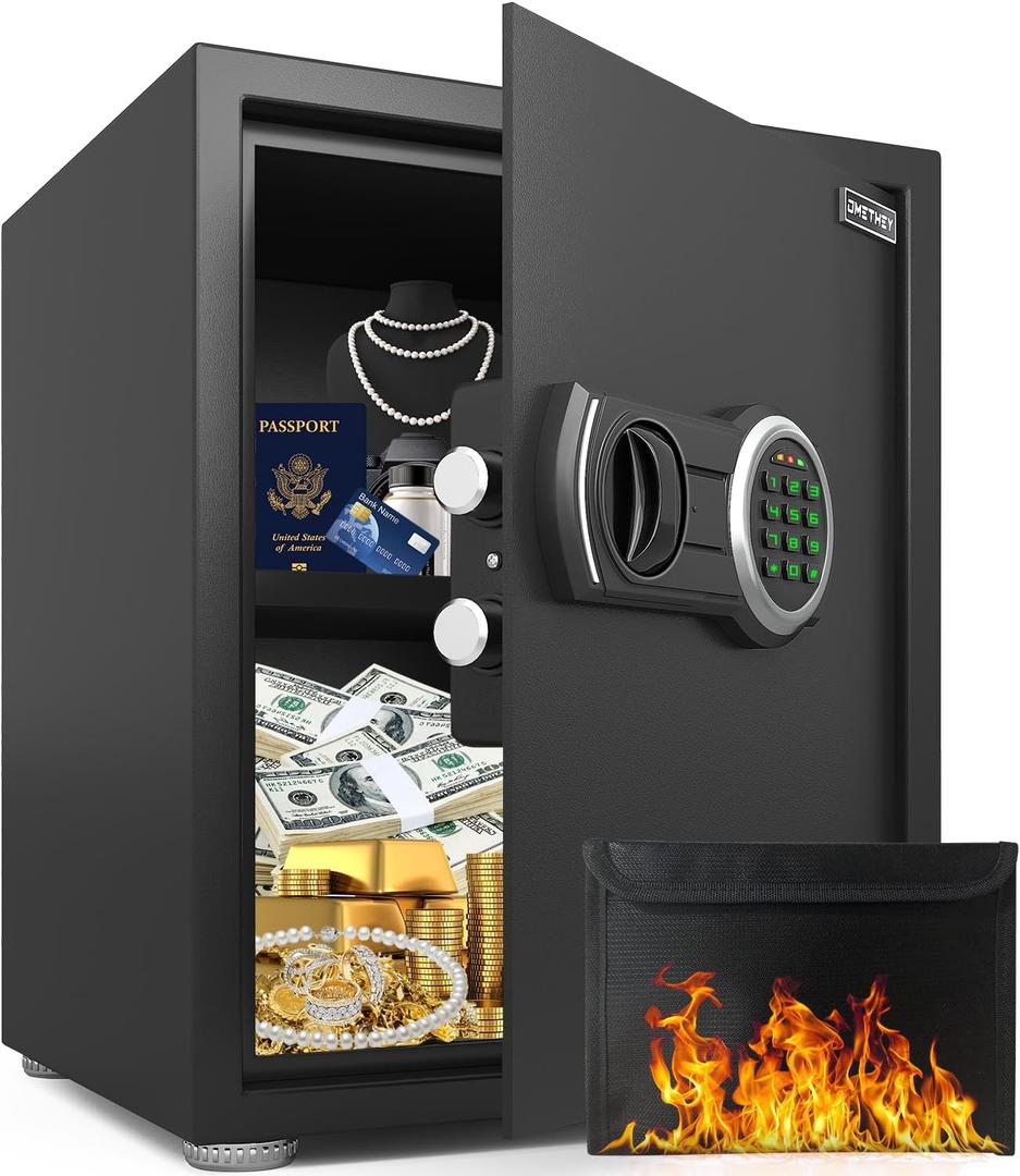 2.0 Cub Fireproof Safe Box with Digital Keypad and Mute Function, Black Alloy Steel Safe with Removable Shelf & LED Light for Home, Office and Hotel