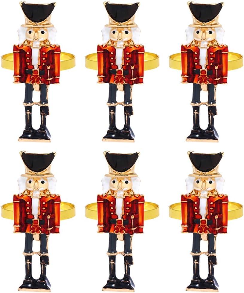 6Pcs Nutcracker Napkin Rings Metal Christmas Napkin Buckle Decoration for Holiday Dining Table Party Wedding Tabletop Decor