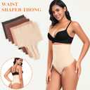 Tummy Control Thong Shapewear for Women High Waisted Body Shaper Panties Shaping Thong Girdle Underwear (Beige, XXL)
