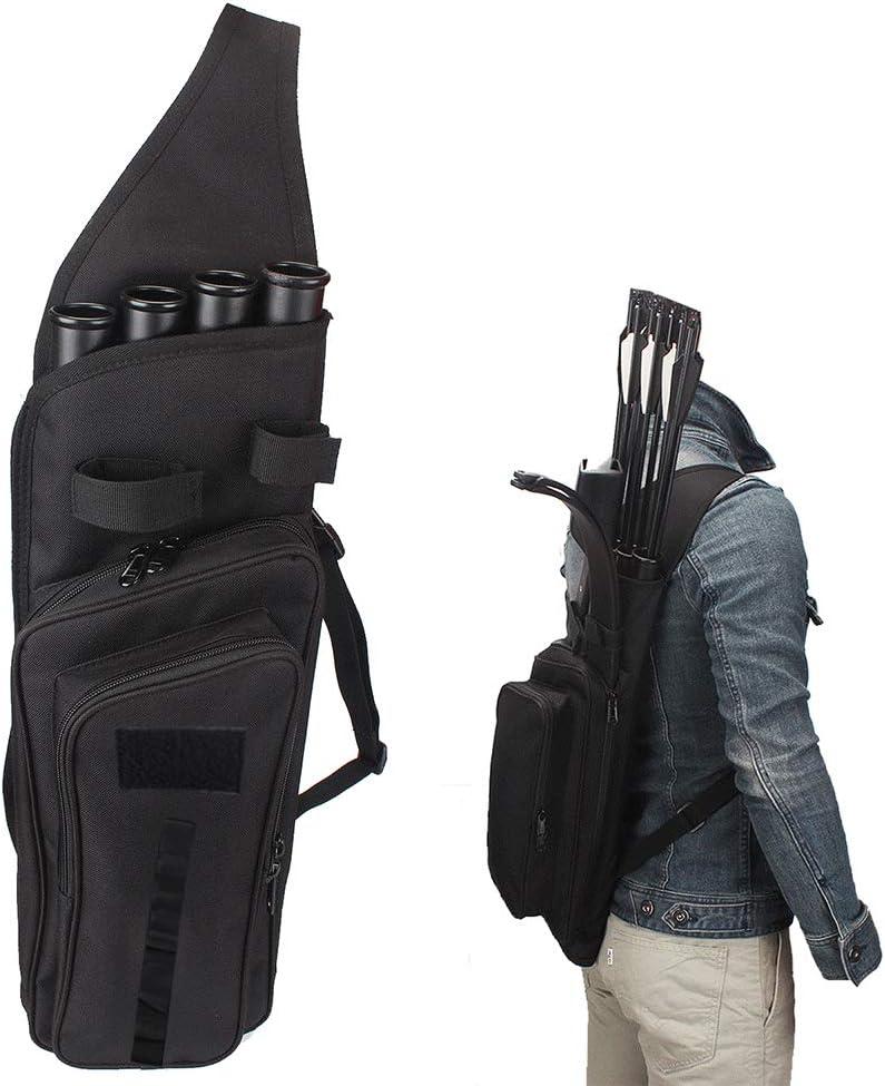 XTACER Multi-Function 4-Tubes Back Field Quiver Training Archery Arrow Quiver for Field Tips Arrows Takedown Bow (BLACK)