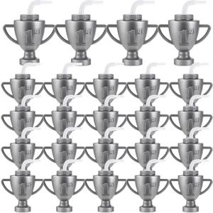 Amyhill 12 Pcs Race Car Trophy Cups With Straws and Lids 12 Oz Plastic Race Car Birthday Party Supplies And Favors For Kids Adults Props Rewards Winning Prizes Competitions (Silver)