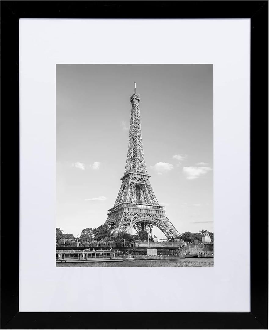 11x14 Picture Frame, Display Pictures 8x10 with Mat or 11x14 Without Mat, Wall Hanging Photo Frame, Black