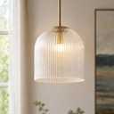 Ateasehomelife10 Inch Ribbed Glass Pendant Light(10" D × 10" H)