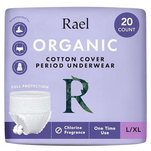 Rael Disposable Underwear for Women, Organic Cotton Cover - Postpartum Essentials, Leak Locker, Unscented, Maximum Coverage (Size L-XL, 20 Count)