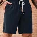 Men's Casual Cotton Shorts Drawstring 8 Inch Summer Vacation Shorts with Pockets (S-XXL) (Blue, M)