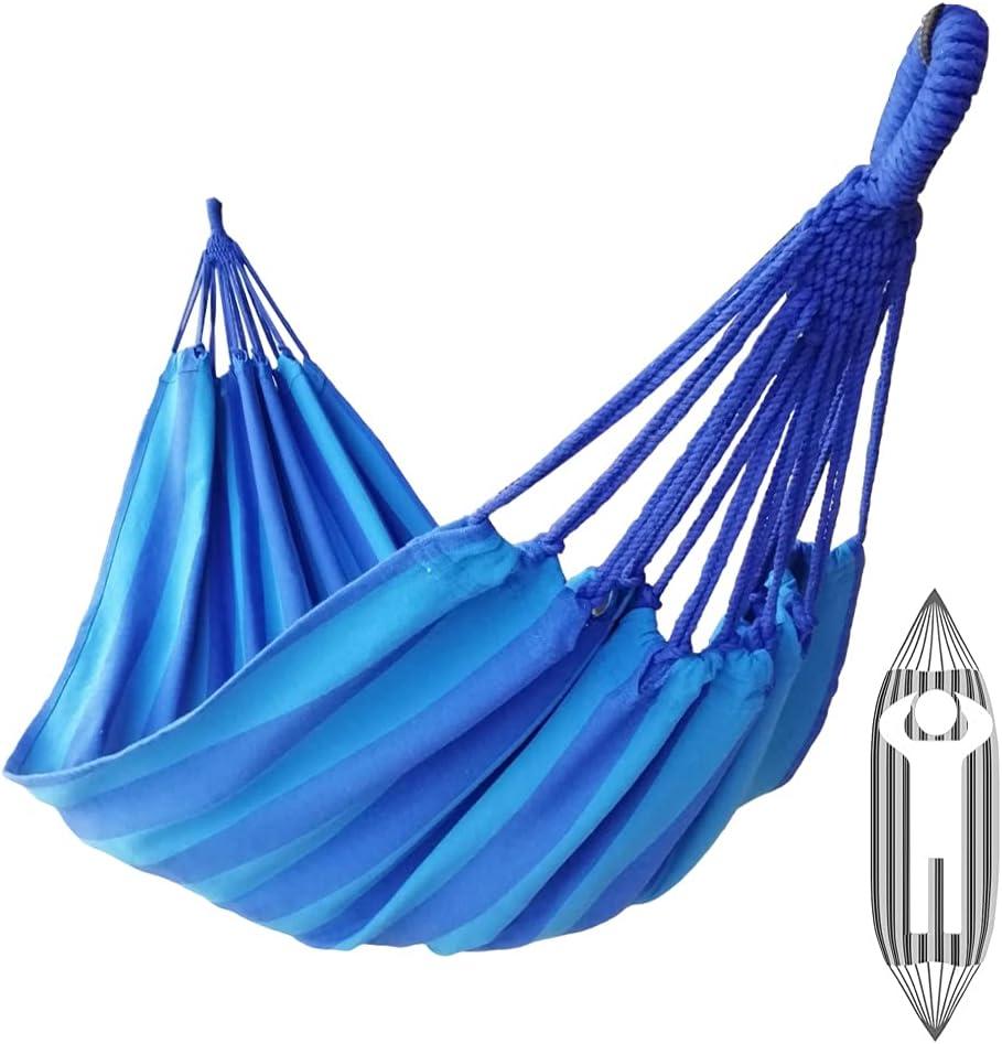 Brazilian Single Hammock 1 Person Canvas 200X100cm Total Length 310cm Load 250kg Cotton Hammock for Garden Backyard Outdoor and Indoor (Peacock Blue)
